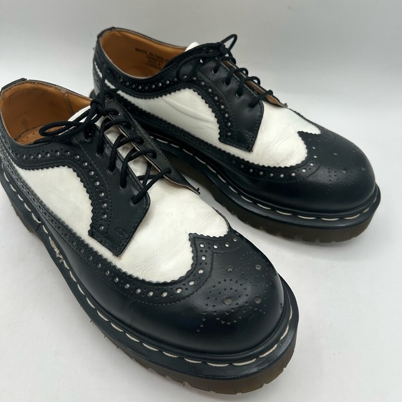Dr. Martens Made in England Rare VTG Black White Brogue Oxford Wingtip 8 Chunky - Picture 14 of 16